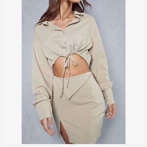 Beige Drawstring Crop Top